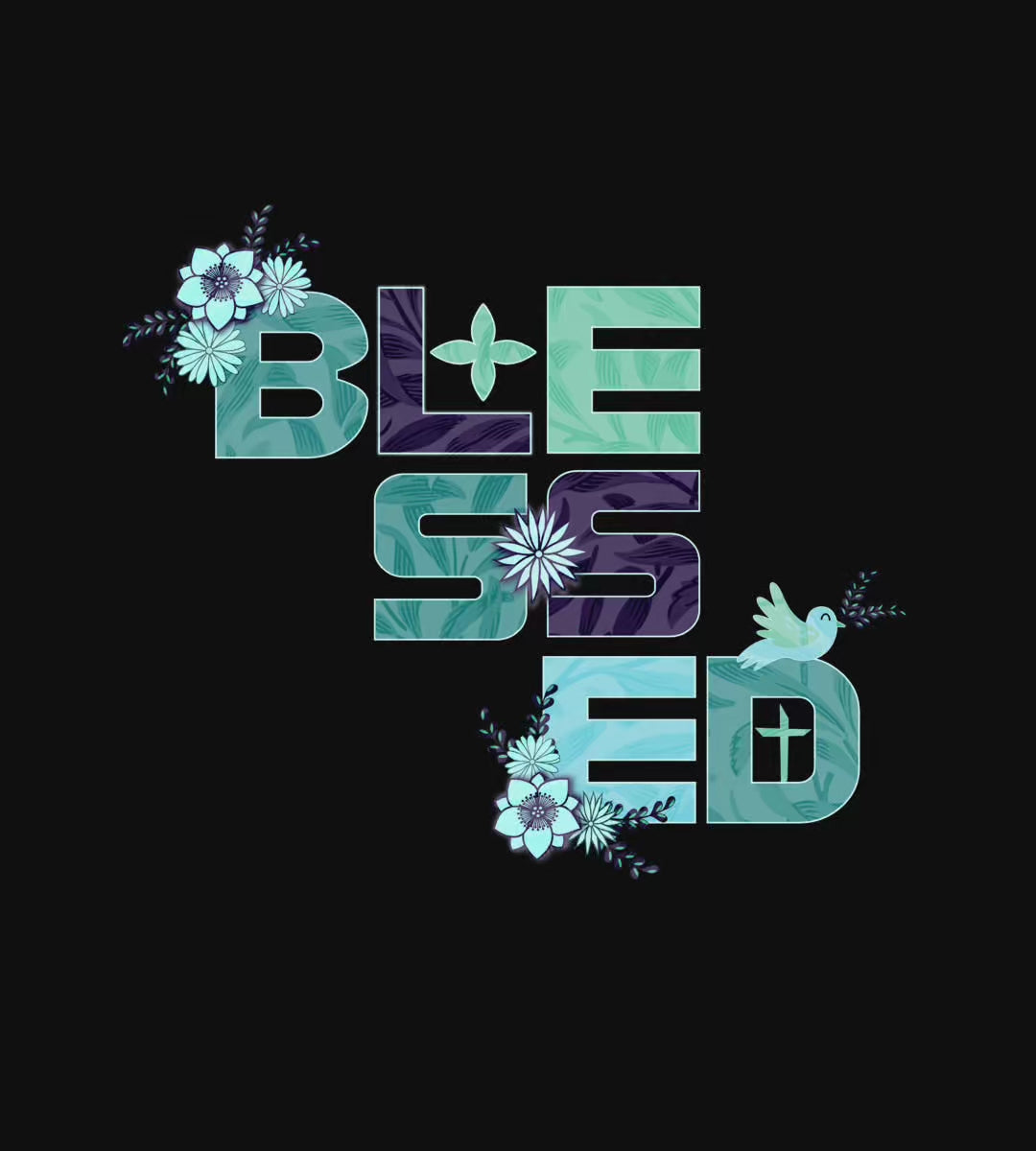 Blessed – Bright Floral Typography Inspirational Design – Digital PNG ...