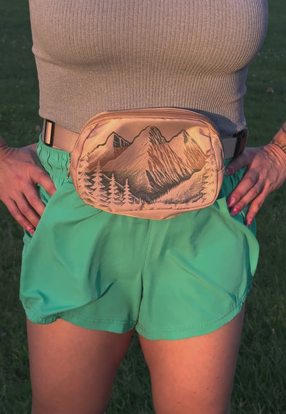 Adventure-Ready Fanny Pack – Mountains & Forest Trees Design